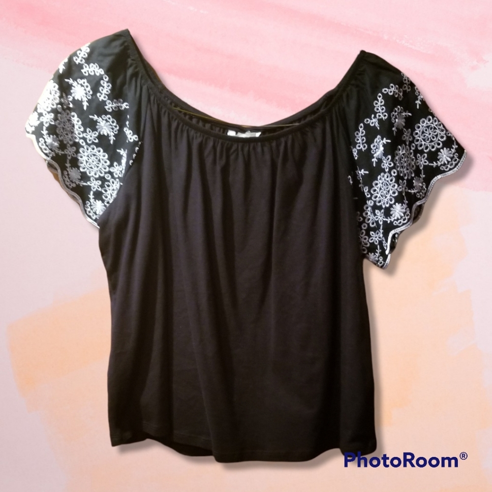 H&M Black Peasant Blouse